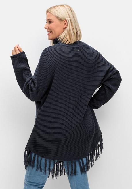 sheego Gerippter Poncho-Pullover mit Fransensaum - nachtblau sheego Neueste Mode