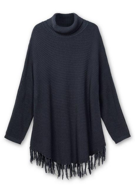 sheego Gerippter Poncho-Pullover mit Fransensaum - nachtblau sheego Neueste Mode