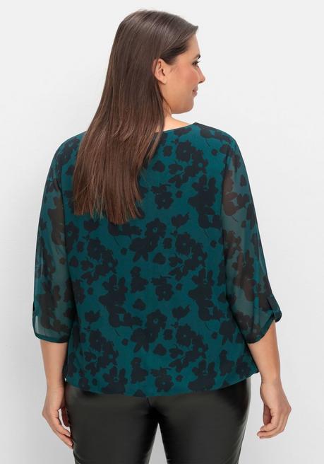 sheego Chiffontunika mit gelegten Falten am Ausschnitt - tiefgrün gemustert sheego Online Outlet