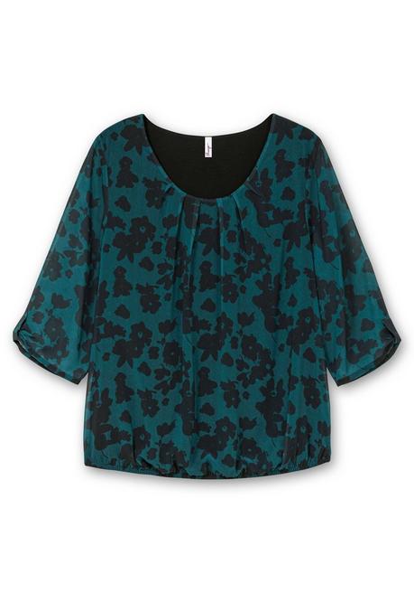 sheego Chiffontunika mit gelegten Falten am Ausschnitt - tiefgrün gemustert sheego Online Outlet