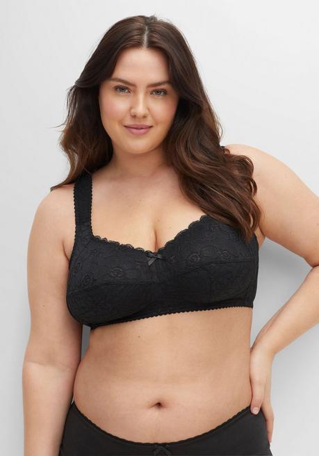 sheego BH ohne Bügel mit leicht transparenter Spitze - schwarz sheego Super Sparpreis