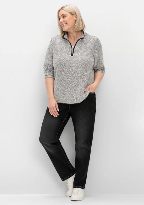 sheego Sweatshirt in Bouclé-Qualität, mit Troyerkragen - ecru gemustert sheego Blitzverkäufe