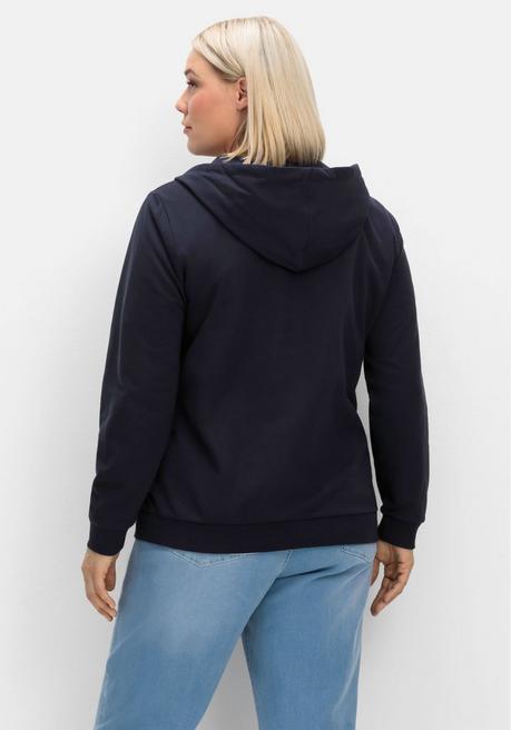 sheego Kapuzensweatjacke mit Print und Kängurutasche - marine sheego Limitierter Zeitrabatt