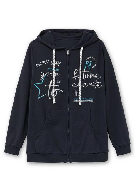sheego Kapuzensweatjacke mit Print und Kängurutasche - marine sheego Limitierter Zeitrabatt