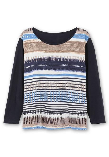 sheego Langarmshirt mit bedrucktem Vorderteil - marine gestreift sheego Sonderangebot
