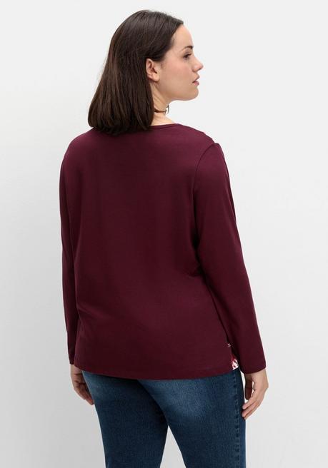 sheego Langarmshirt mit bedrucktem Vorderteil - aubergine gestreift sheego Rabatt