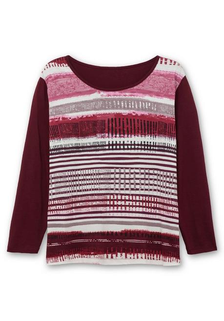 sheego Langarmshirt mit bedrucktem Vorderteil - aubergine gestreift sheego Rabatt