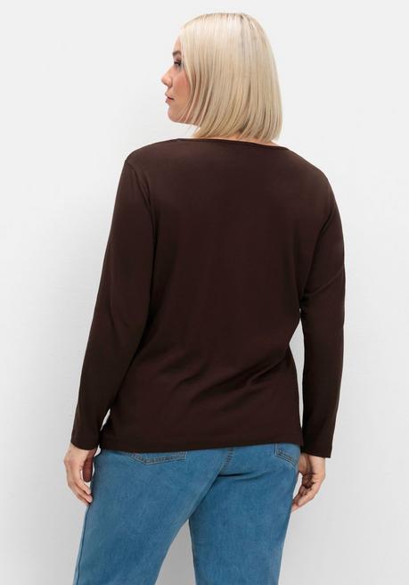 sheego Langarmshirt mit bedrucktem Vorderteil - hellbraun gestreift sheego Günstig kaufen