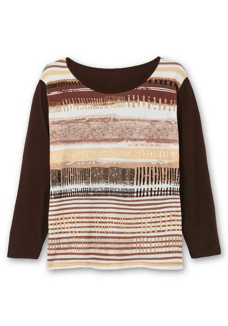 sheego Langarmshirt mit bedrucktem Vorderteil - hellbraun gestreift sheego Günstig kaufen