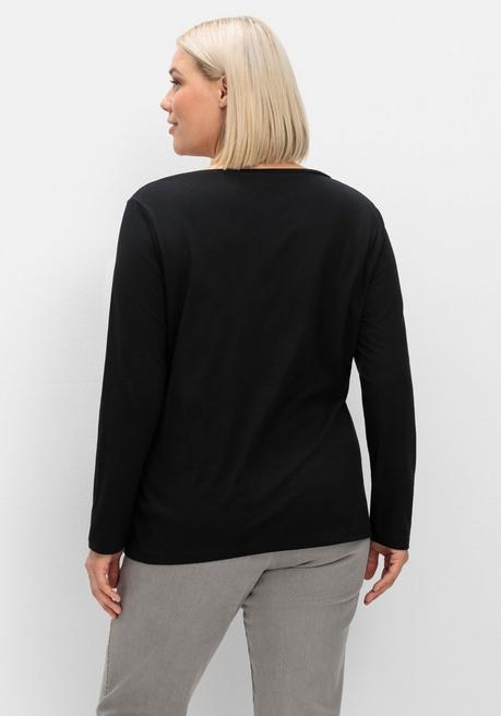 sheego Langarmshirt mit Ösen- und Nietenverzierung - schwarz sheego Versandkostenfrei