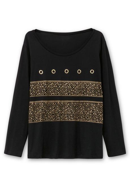 sheego Langarmshirt mit Ösen- und Nietenverzierung - schwarz sheego Versandkostenfrei