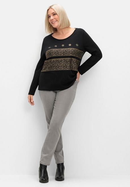 sheego Langarmshirt mit Ösen- und Nietenverzierung - schwarz sheego Versandkostenfrei