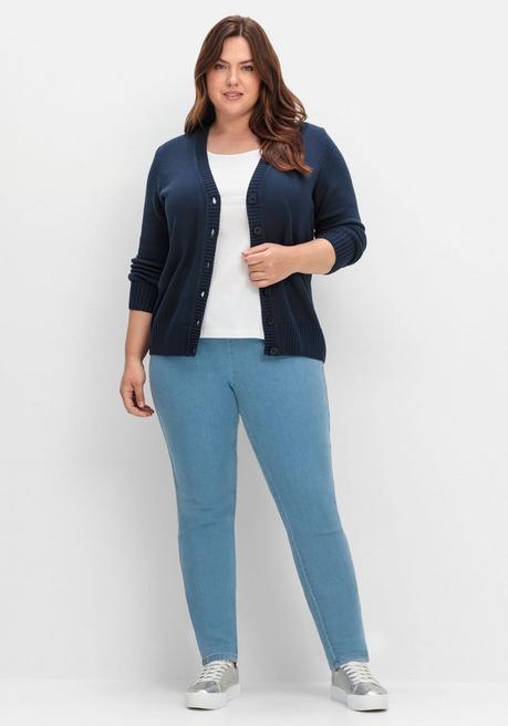 sheego Strickjacke mit V-Ausschnitt und Knöpfen, tailliert - marine sheego Großer Ausverkauf