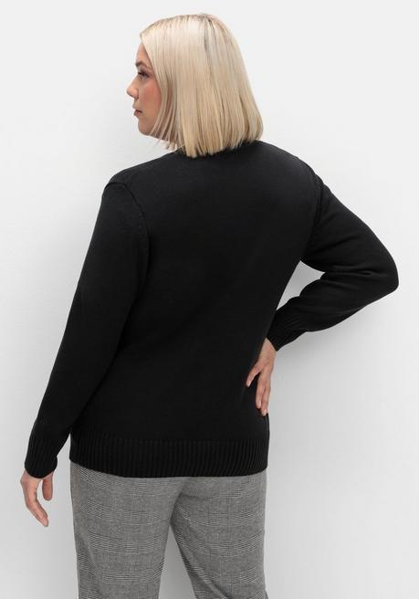 sheego Strickjacke mit V-Ausschnitt und Knöpfen, tailliert - schwarz sheego Online Shopping