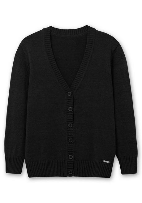 sheego Strickjacke mit V-Ausschnitt und Knöpfen, tailliert - schwarz sheego Online Shopping
