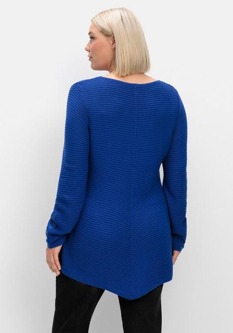 sheego Gerippter Pullover mit spitz zulaufendem Saum - royalblau sheego Exklusivangebot