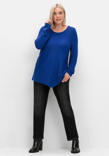 sheego Gerippter Pullover mit spitz zulaufendem Saum - royalblau sheego Exklusivangebot