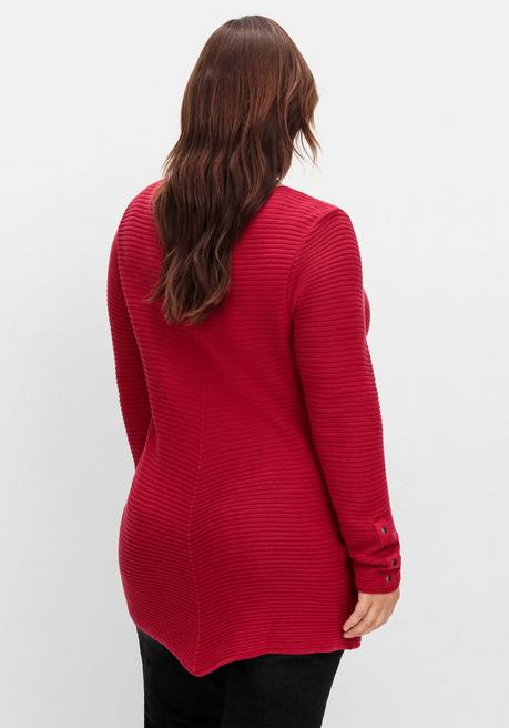 sheego Gerippter Pullover mit spitz zulaufendem Saum - rot sheego Preisnachlass