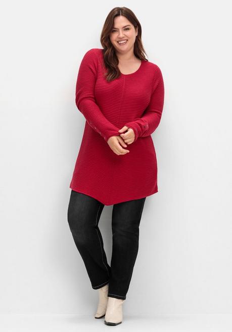 sheego Gerippter Pullover mit spitz zulaufendem Saum - rot sheego Preisnachlass
