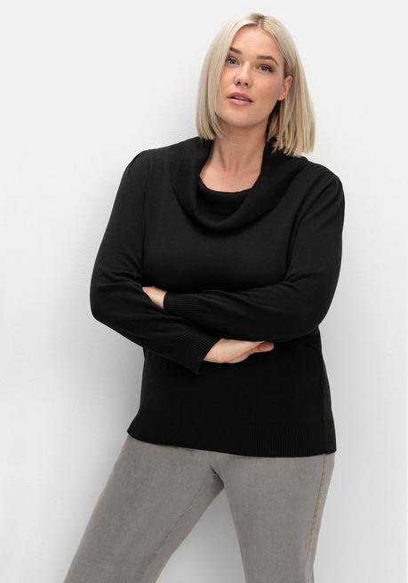sheego Pullover mit weitem Wasserfall-Rollkragen - schwarz sheego Osterangebot