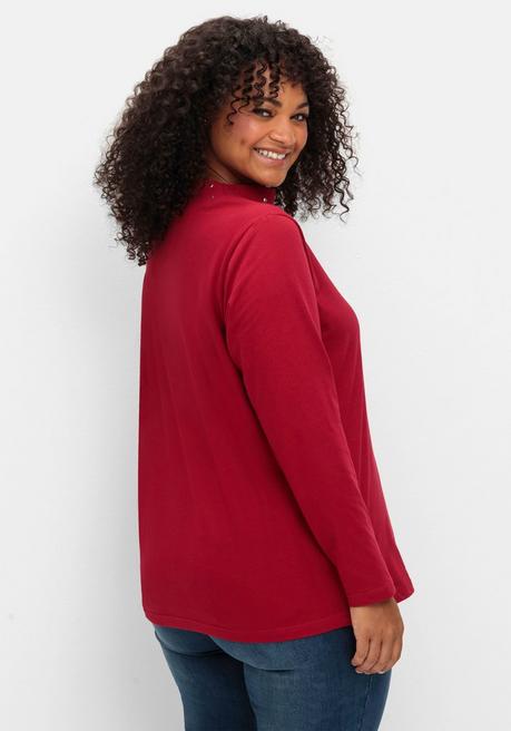 sheego Langarmshirt mit Stehkragen und Glitzerdetails - kirschrot sheego Vatertagsangebot