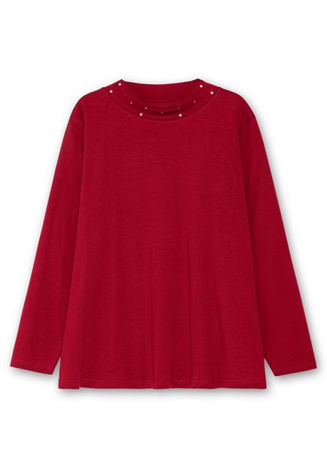 sheego Langarmshirt mit Stehkragen und Glitzerdetails - kirschrot sheego Vatertagsangebot