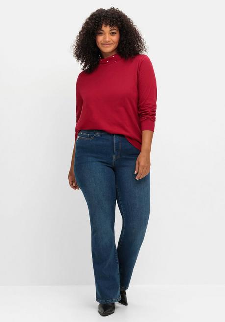 sheego Langarmshirt mit Stehkragen und Glitzerdetails - kirschrot sheego Vatertagsangebot