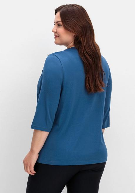 sheego Shirt in 2-in-Optik, mit 3/4-Ärmeln und Glitzerdetail - jeansblau sheego Valentinstagsangebot