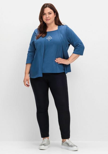 sheego Shirt in 2-in-Optik, mit 3/4-Ärmeln und Glitzerdetail - jeansblau sheego Valentinstagsangebot