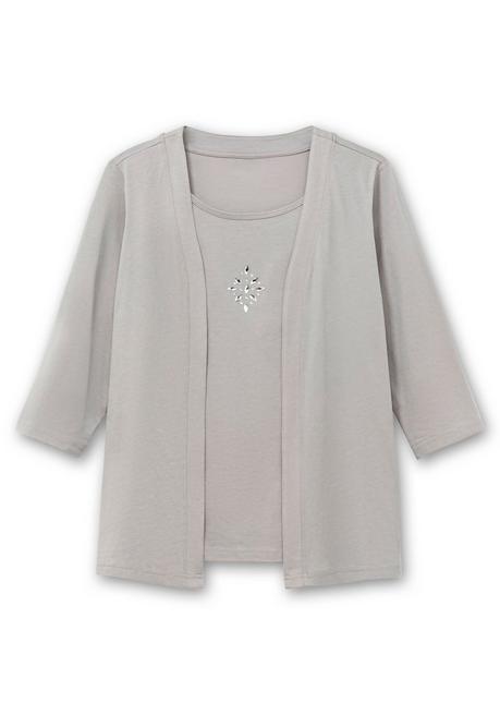 sheego Shirt in 2-in-Optik, mit 3/4-Ärmeln und Glitzerdetail - steingrau sheego Jubiläumsangebot