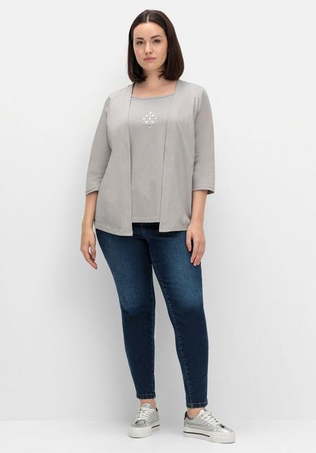 sheego Shirt in 2-in-Optik, mit 3/4-Ärmeln und Glitzerdetail - steingrau sheego Jubiläumsangebot