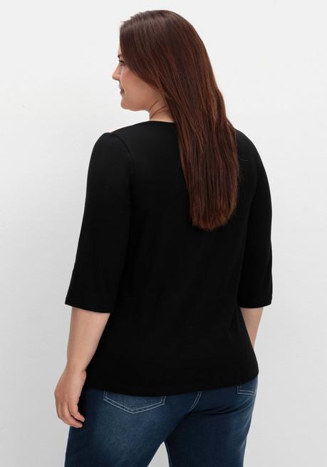 sheego Shirt mit 3/4-Ärmeln und Grafikprint vorn - schwarz gemustert sheego Top Angebot