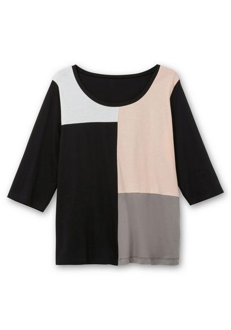 sheego Shirt mit 3/4-Ärmeln und Grafikprint vorn - schwarz gemustert sheego Top Angebot