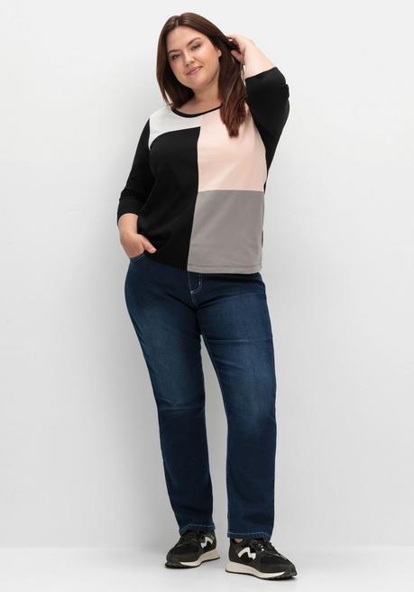 sheego Shirt mit 3/4-Ärmeln und Grafikprint vorn - schwarz gemustert sheego Top Angebot