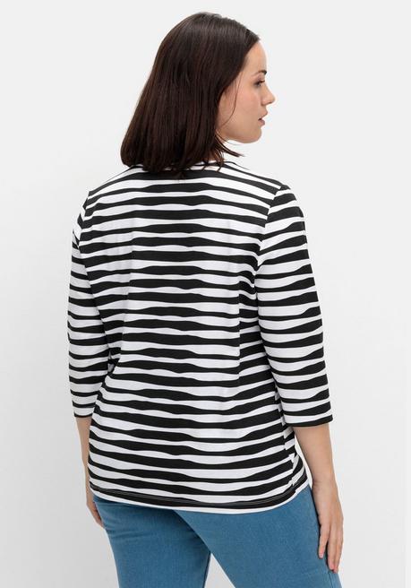 sheego Shirt mit welligen Streifen und 3/4-Ärmeln - schwarz gestreift sheego Neueste Mode
