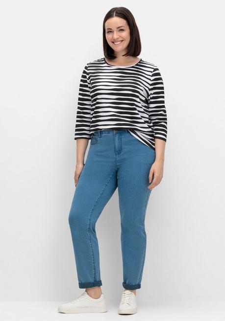 sheego Shirt mit welligen Streifen und 3/4-Ärmeln - schwarz gestreift sheego Neueste Mode