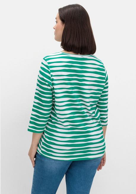 sheego Shirt mit welligen Streifen und 3/4-Ärmeln - blattgrün gestreift sheego Online Outlet