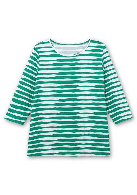 sheego Shirt mit welligen Streifen und 3/4-Ärmeln - blattgrün gestreift sheego Online Outlet