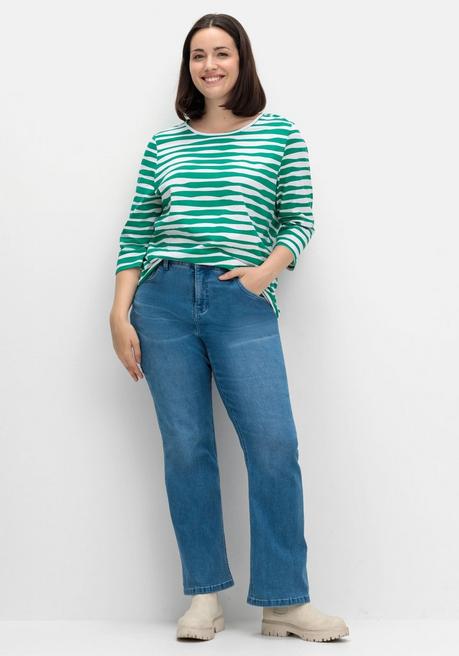sheego Shirt mit welligen Streifen und 3/4-Ärmeln - blattgrün gestreift sheego Online Outlet