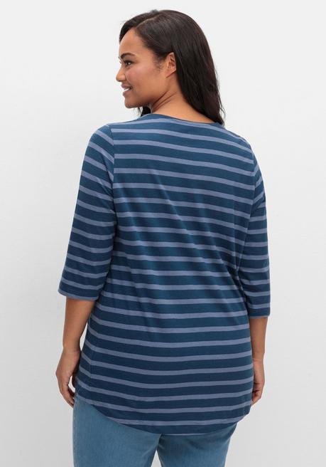 sheego Ringelshirt mit 3/4-Arm, hinten länger als vorn - blau gestreift sheego Zeitlich begrenztes Angebot