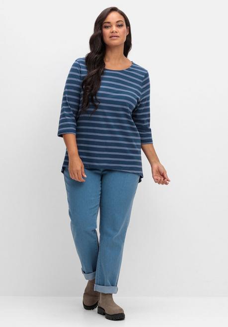 sheego Ringelshirt mit 3/4-Arm, hinten länger als vorn - blau gestreift sheego Zeitlich begrenztes Angebot