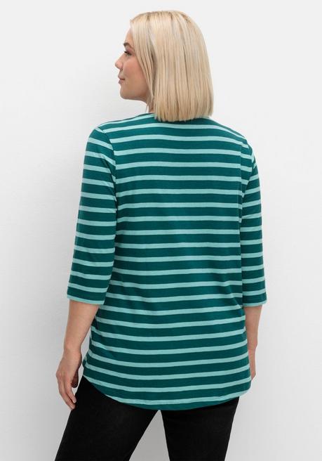 sheego Ringelshirt mit 3/4-Arm, hinten länger als vorn - tiefgrün gestreift sheego Exklusive Angebote