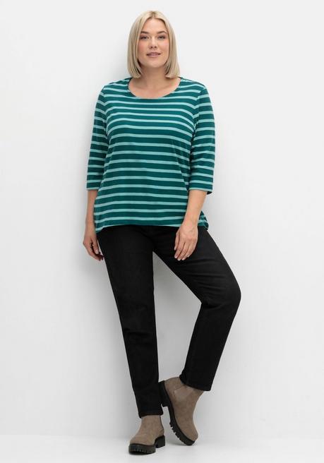 sheego Ringelshirt mit 3/4-Arm, hinten länger als vorn - tiefgrün gestreift sheego Exklusive Angebote
