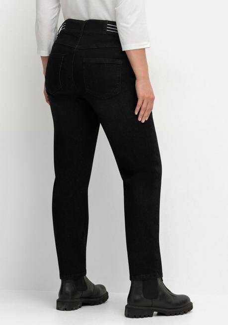 sheego Schmale Jeans mit Glitzer-Zierband am Bund - black Denim sheego Große Rabatte