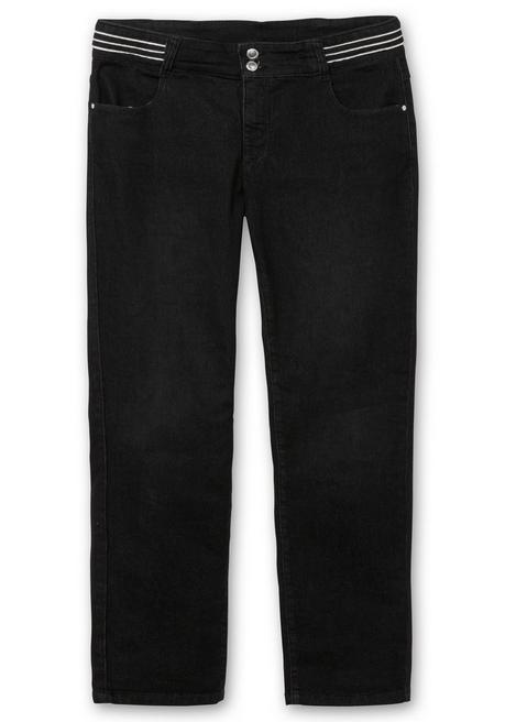 sheego Schmale Jeans mit Glitzer-Zierband am Bund - black Denim sheego Große Rabatte