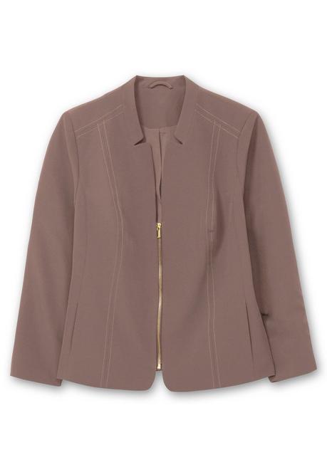 sheego Blazer mit Stehkragen und Kontrast-Zipper - dunkeltaupe sheego Räumungsverkauf