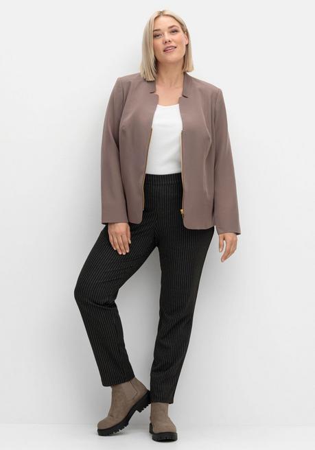 sheego Blazer mit Stehkragen und Kontrast-Zipper - dunkeltaupe sheego Räumungsverkauf