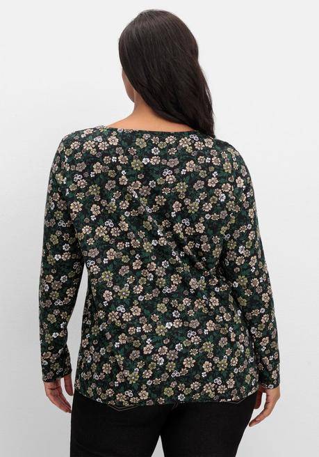 sheego Langarmshirt mit Blümchenprint und Gummizugsaum - tiefgrün gemustert sheego Kauf eins, bekomm eins gratis