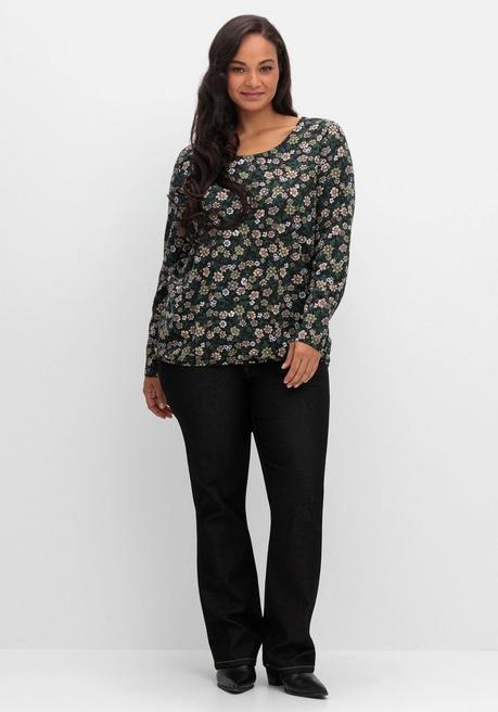 sheego Langarmshirt mit Blümchenprint und Gummizugsaum - tiefgrün gemustert sheego Kauf eins, bekomm eins gratis
