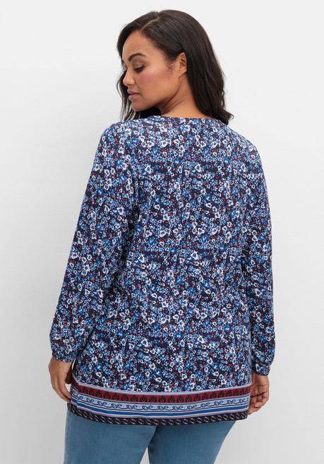sheego Langarmshirt mit Alloverprint und Herz-Ausschnitt - marine gemustert sheego Tägliche Deals